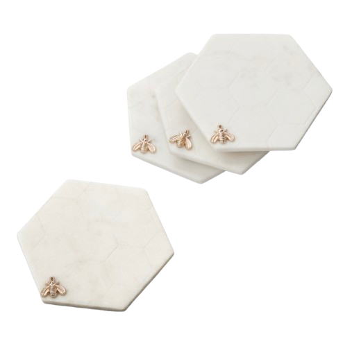 Honeycomb Marble Coasters, Set of 4