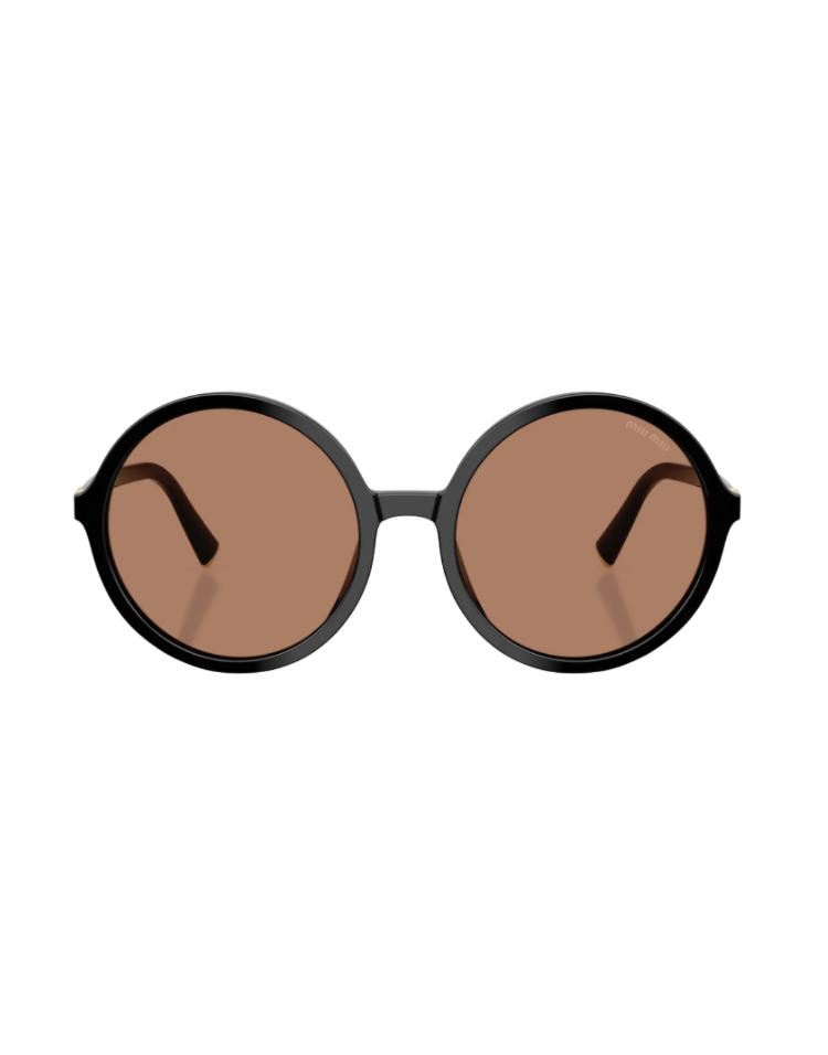 Miu Miu 59mm round sunglasses in black acetate with brown lenses — oversized bug-eye round designer sunglasses