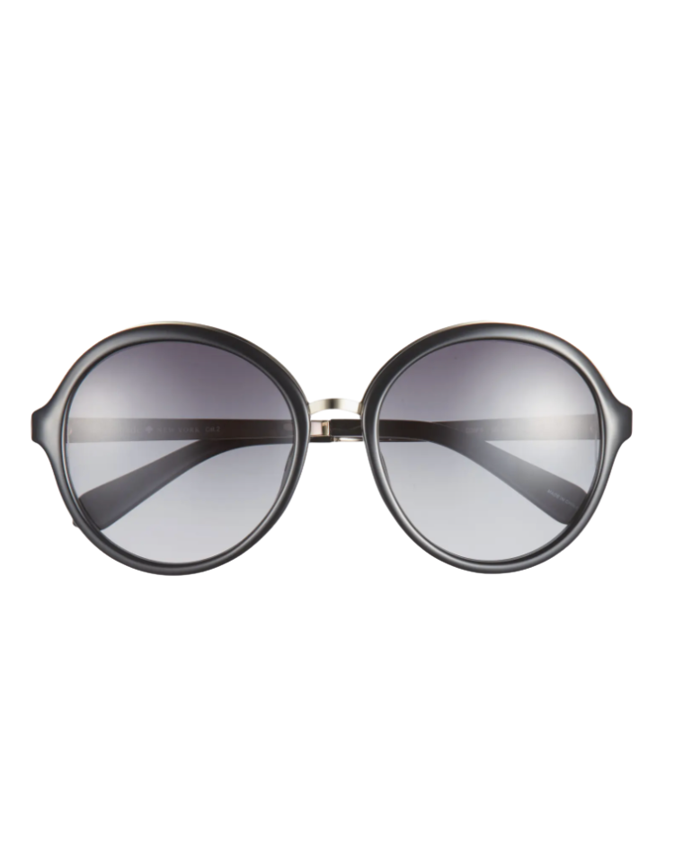 Kate Spade Annbeth 55mm round sunglasses in black with gradient lenses and gold accents — affordable designer sunglasses dupe for the Miu Miu round
