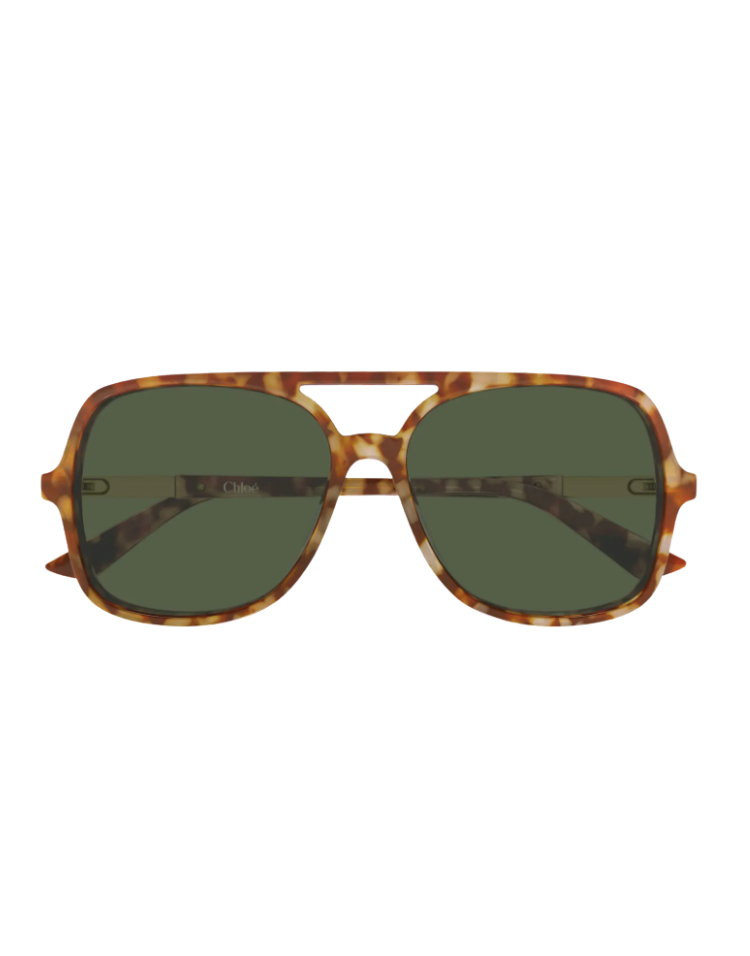 Chloé 57mm Navigator sunglasses in shiny Havana tortoise with green lenses — designer acetate aviator sunglasses