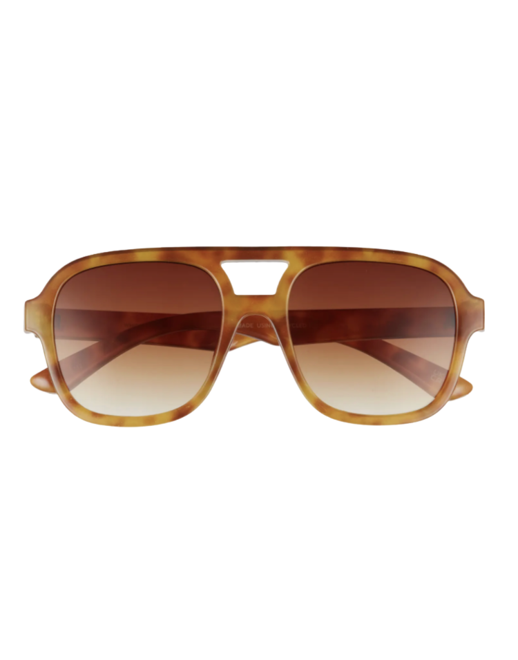 AIRE Whirlpool 53mm aviator sunglasses in honey tortoise with gradient brown lenses — affordable designer sunglasses dupe for the Chloé Navigator