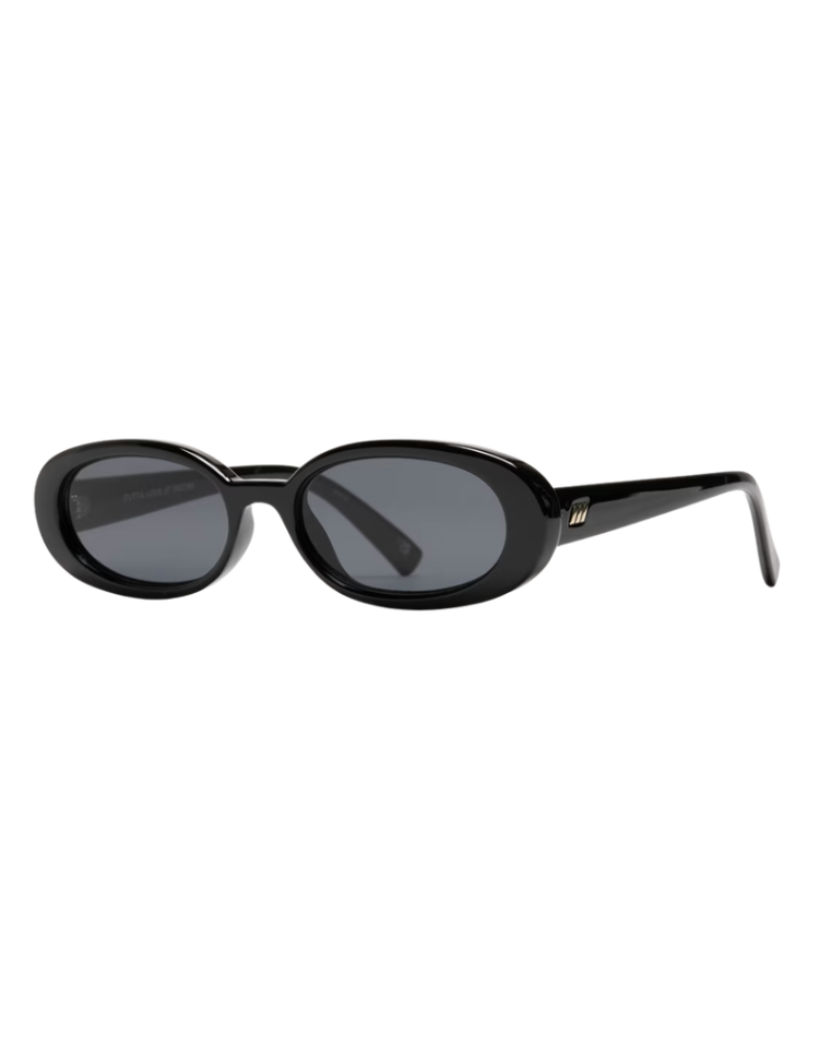 Le Specs Outta Love sunglasses in black acetate with oval lenses — affordable designer sunglasses dupe for the Miu Miu Glimpse