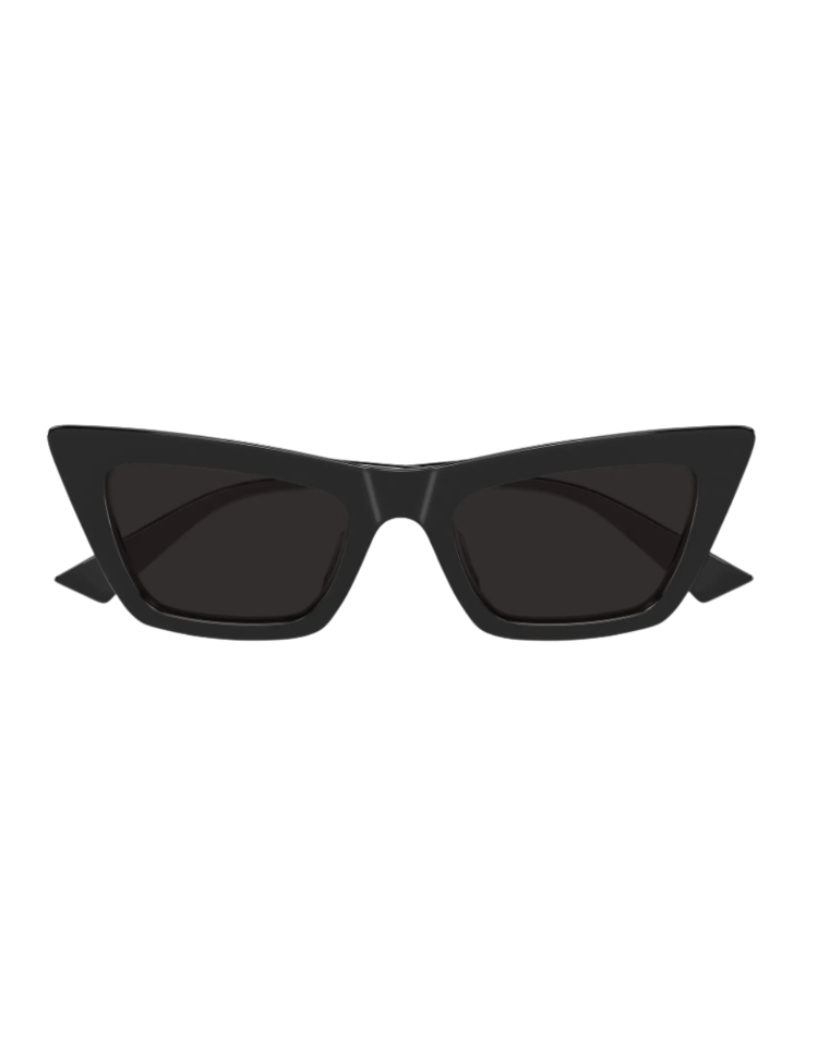 Bottega Veneta 53mm cat-eye sunglasses in black with sharply angled upswept frames — angular cat-eye designer sunglasses