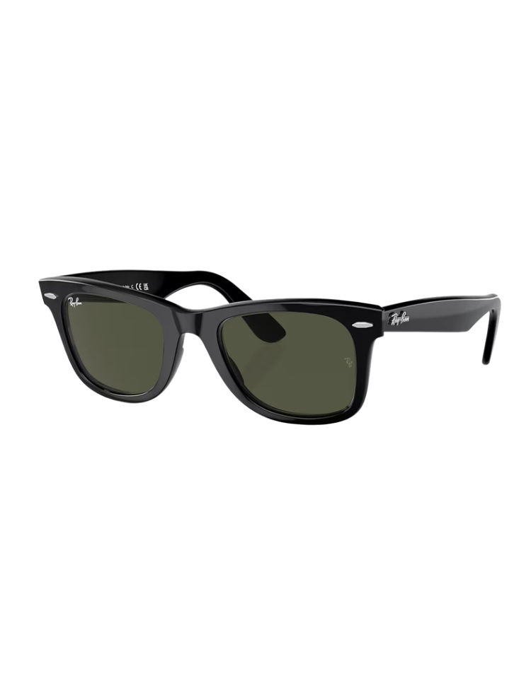 Ray-Ban Original Wayfarer sunglasses in classic black with green lenses — iconic Wayfarer designer sunglasses
