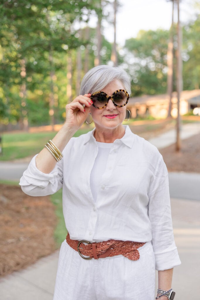 long-sleeve linen shirt for women over 50