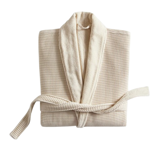A breathable cotton waffle robe lined with soft, absorbent fabric for that spa-at-home feel.