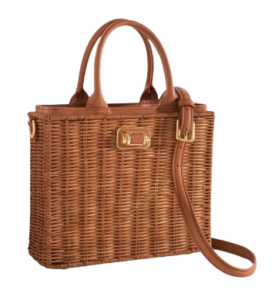 Wicker Leather Trim Top Handle Tote