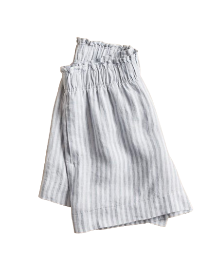 chambray stripe high waisted linen shorts for women over 50