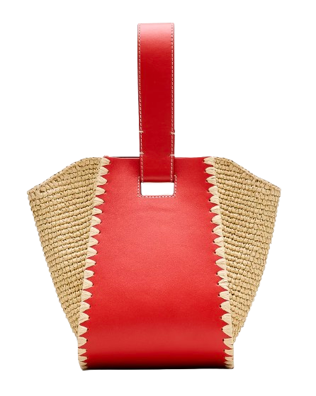 Top Handle Bag in Straw & Leather