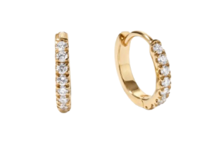 14K Gold Pave Diamond Tiny Huggies