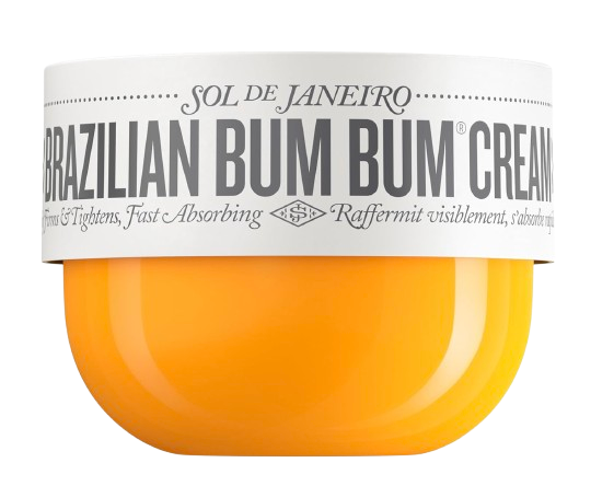 Sol de Janeiro Brazilian Bum Bum Cream in the iconic yellow jar, a fast-absorbing body cream that visibly smooths and firms skin while leaving a warm tropical scent.