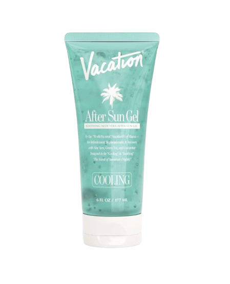 Vacation After Sun Gel with soothing aloe vera in a turquoise tube designed to cool, hydrate, and refresh sun-exposed skin after a day outdoors.