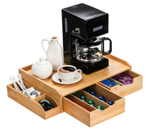 Bamboo Coffee Station Organizer with Drawer