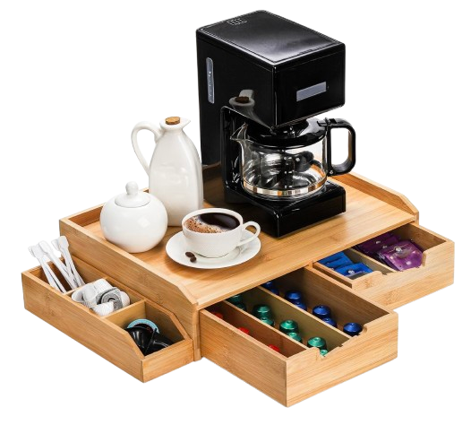 Bamboo Coffee Station Organizer with Drawer