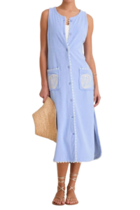 Sky Blue Embroidered Bermuda Terrycloth Caftan