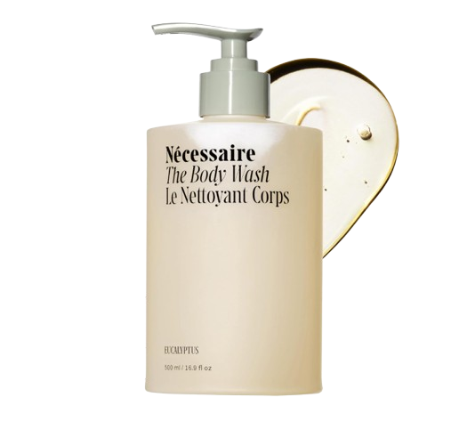 Nécessaire eucalyptus-scented body wash in a minimalist pump bottle enriched with nourishing ingredients to cleanse and soften skin.