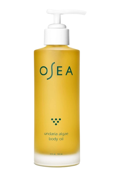 OSEA Undaria Algae Body Oil in a frosted glass pump bottle formulated to deeply hydrate, smooth, and nourish dry skin.