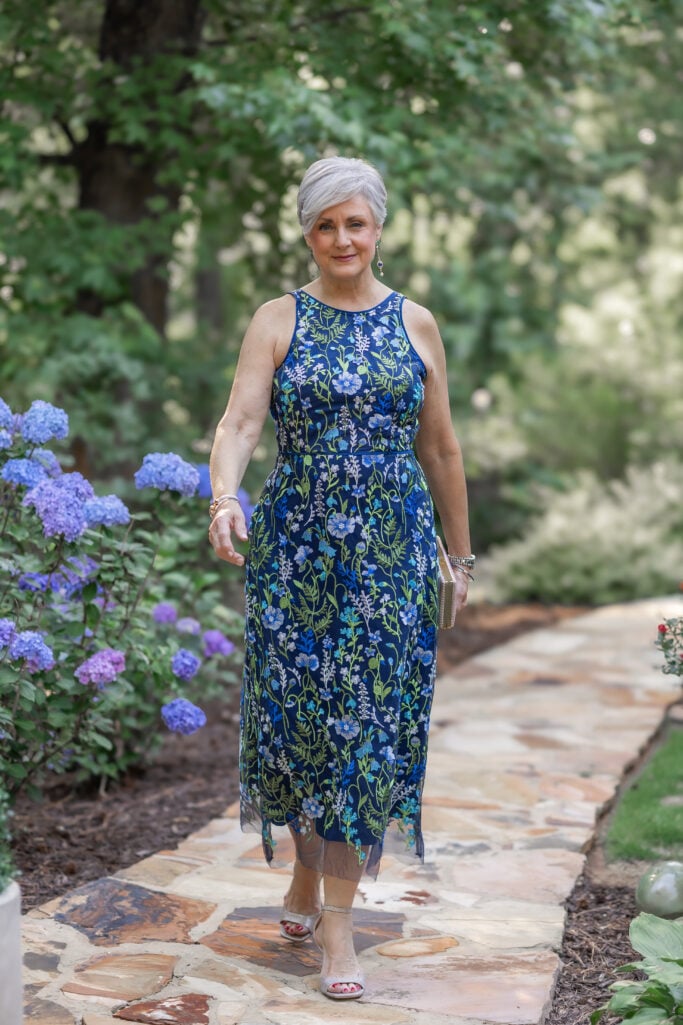 BETH DJALALI FROM STYLE AT A CERTAIN AGE WEARS A WEDDING GUEST DRESS FOR A SUMMER WEDDING