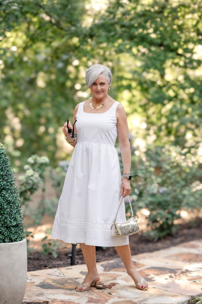 White dress after 50 styled by Beth Djalali for chic summer style.
