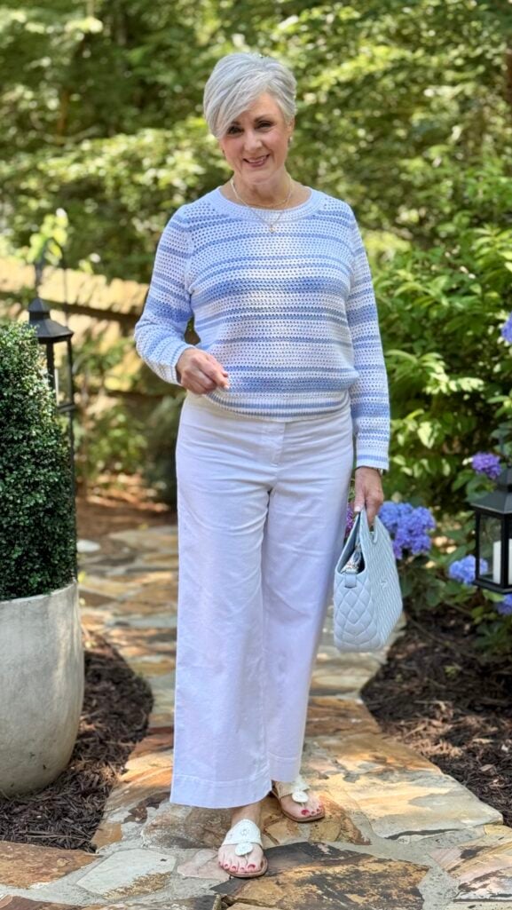 Talbots open stitch sweater and wide leg ankle pants