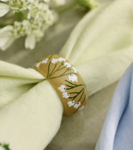Anthropologie Painted Floral Glass Napkin Rings