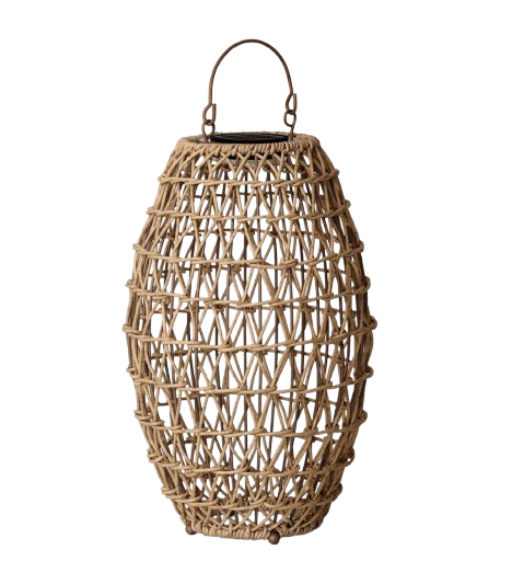 The Threshold Open Weave LED lantern is solar and battery powered with automated dusk-on/dawn-off settings, which means it comes on at the right moment every evening without requiring a lighter, a trip back inside for matches, or any attention whatsoever.