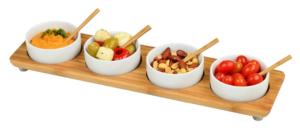 Bamboo Divided Serving Platter with 4 Bowls and 4 Bamboo Spoons