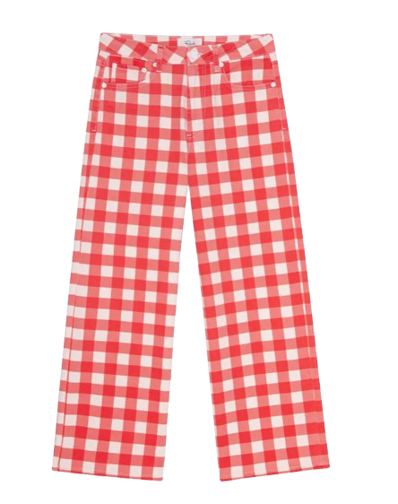 Cropped Wide-Leg Gingham Jeans