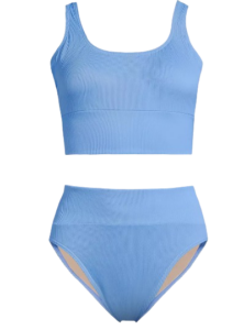 Women’s Tugless Ribbed Midkini and High Waisted Bottom Swimsuit Set