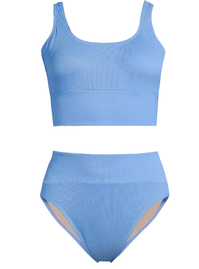 Women’s Tugless Ribbed Midkini and High Waisted Bottom Swimsuit Set