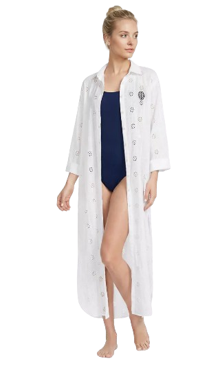 Women’s Eyelet Button Down Maxi Cover-up Dress