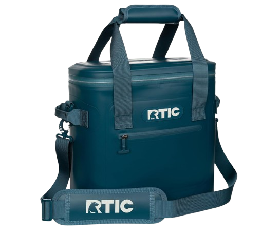 RTIC navy structured soft cooler bag with padded shoulder strap and leakproof zipper