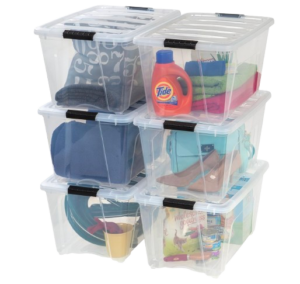 IRIS USA 54 Qt Stackable Plastic Storage Bins with Lids, 6 Pack