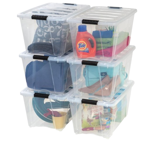 IRIS USA 54 Qt Stackable Plastic Storage Bins with Lids, 6 Pack