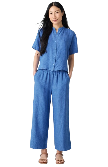 Eileen Fisher Washed Organic Linen Délavé Wide-Leg Pant
