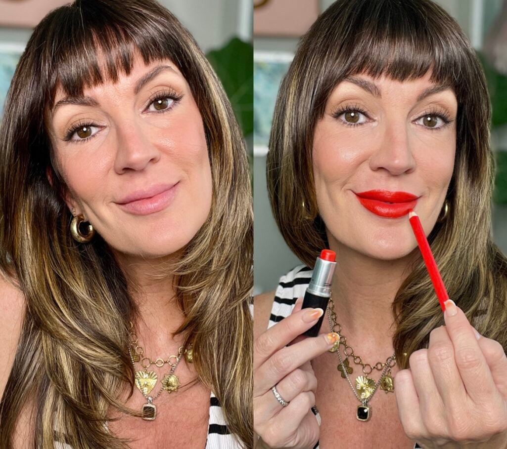 Bright poppy red MAC Lady Danger — a classic summer lip color for mature lips
