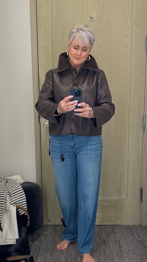 Rails Faux Shearling Leather Jacket: Rails faux shearling leather aviator jacket styled over jeans and a tee