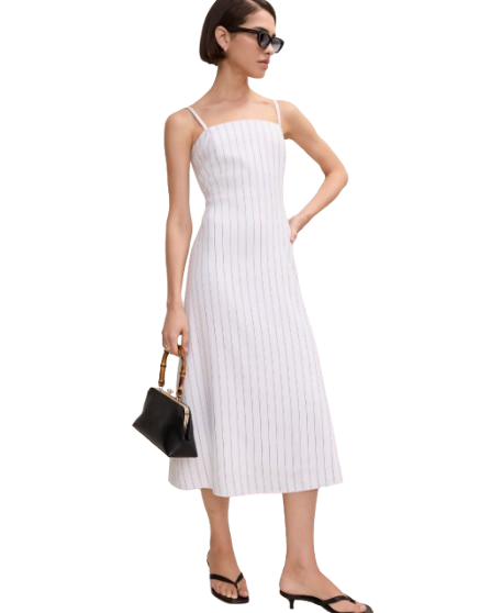 Pinstripe Midi Dress in Linen Blend