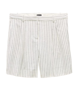 Pleated Trouser Short in Striped Stretch Linen Blend