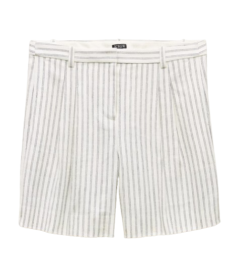 Pleated Trouser Short in Striped Stretch Linen Blend