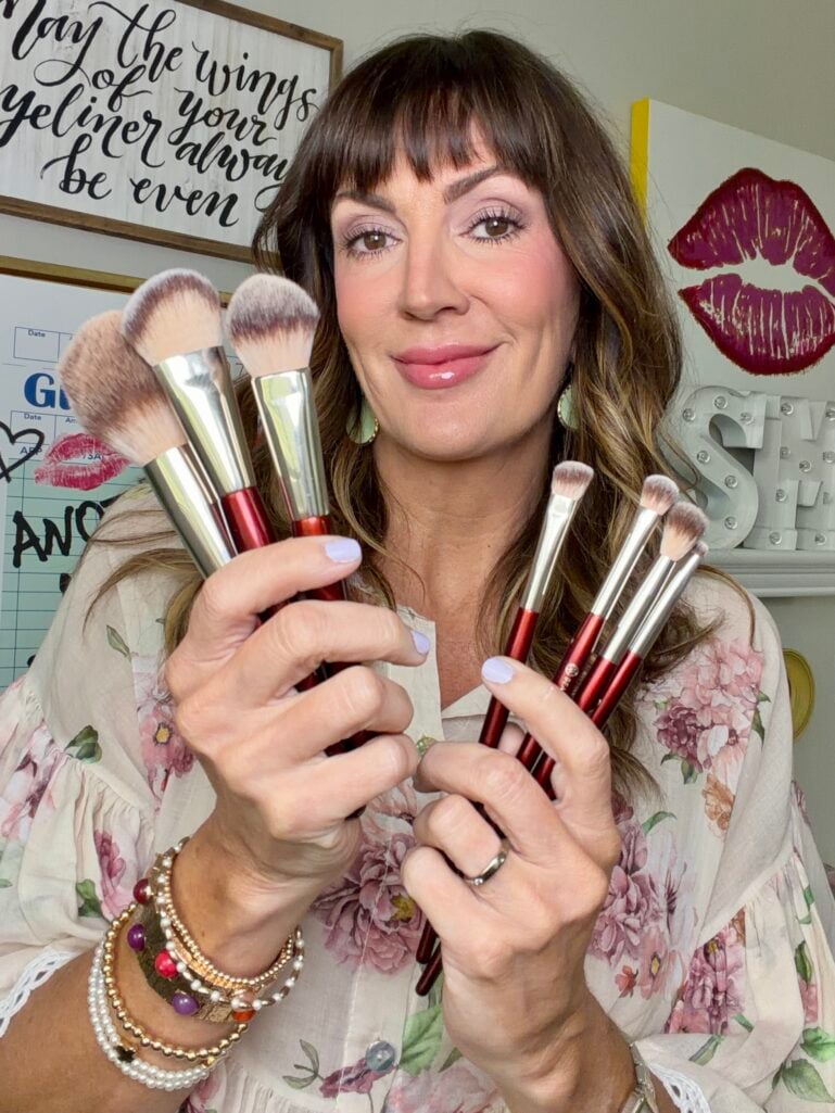 BK Beauty makeup brush set fanned out on a counter