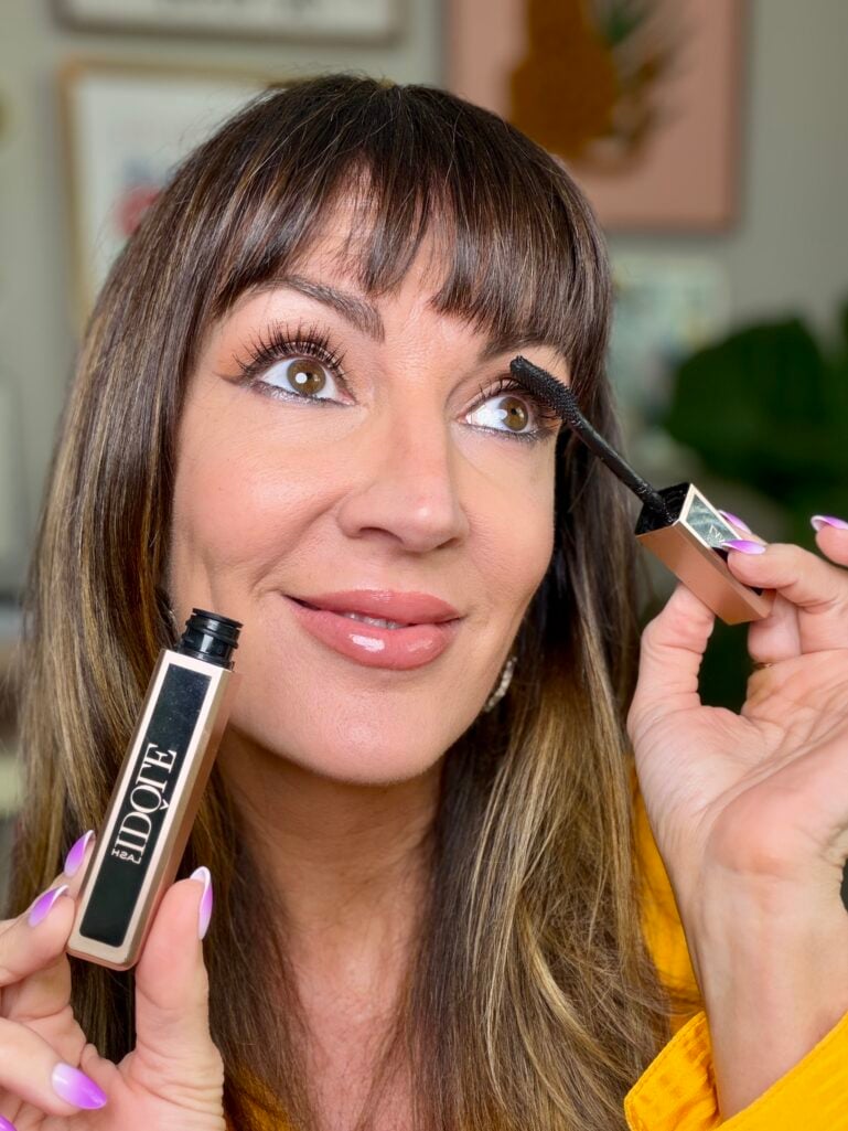 Woman wearing Lancôme Lash Idôle mascara from a Nordstrom Anniversary Sale mascara duo set