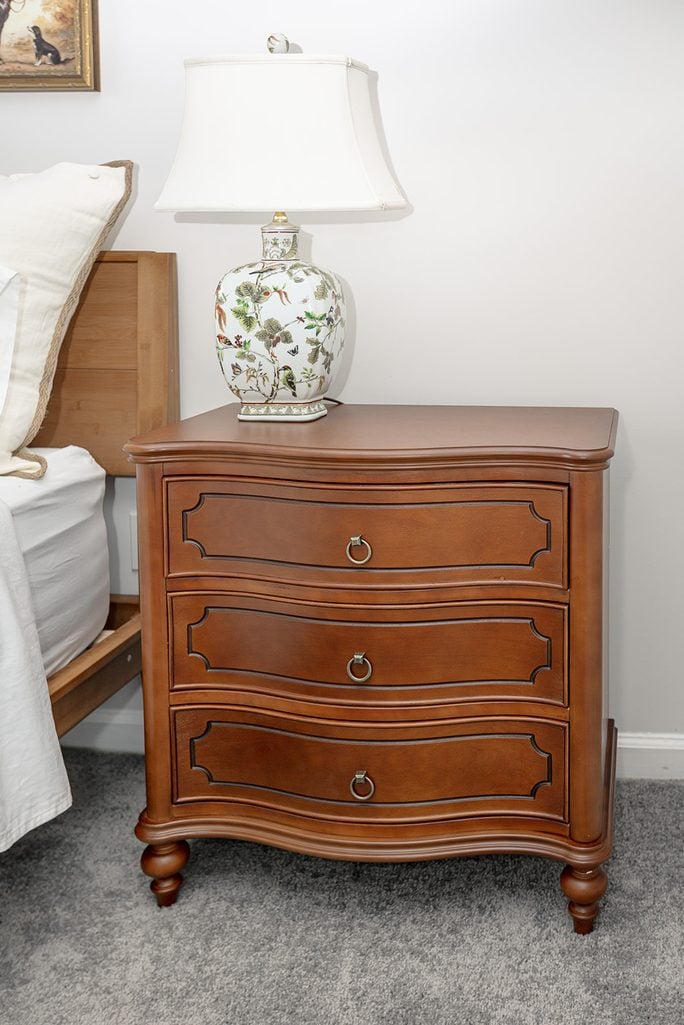 Nightstand and porcelain lamp from Wayfair