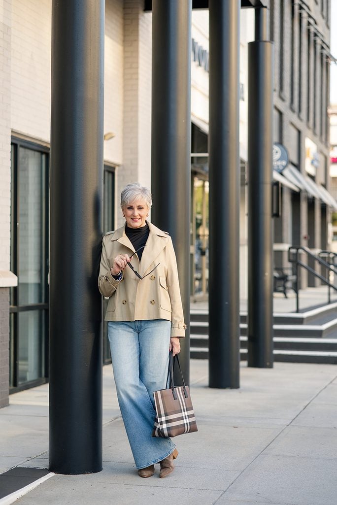 This is the strong jacket-on, full-outfit shot. Here the reader can actually study what you're explaining about proportion.