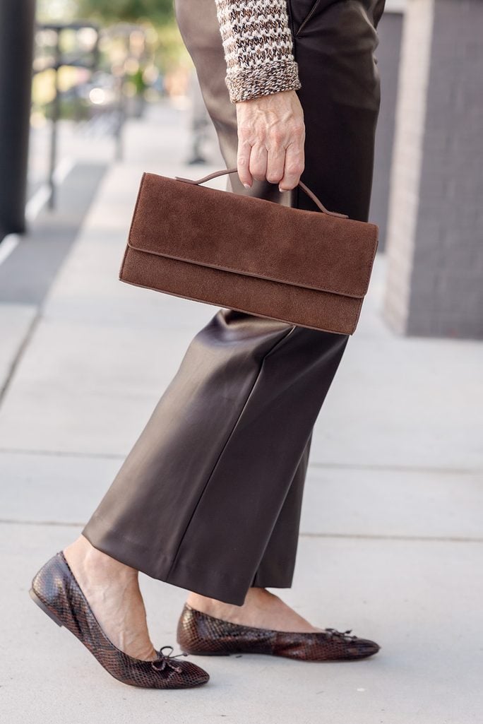 Ann Taylor Suede Clutch and Snakeskin Ballet Flats
