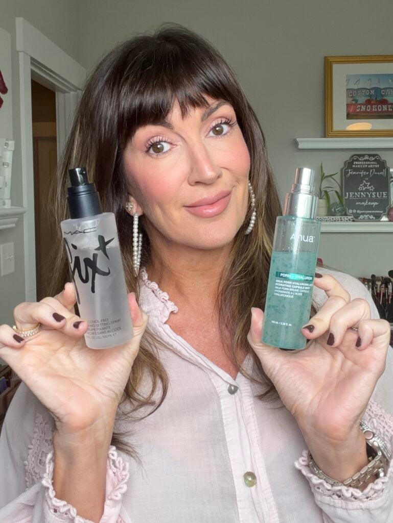 Anua hydrating mist and MAC Fix+ setting spray side by side