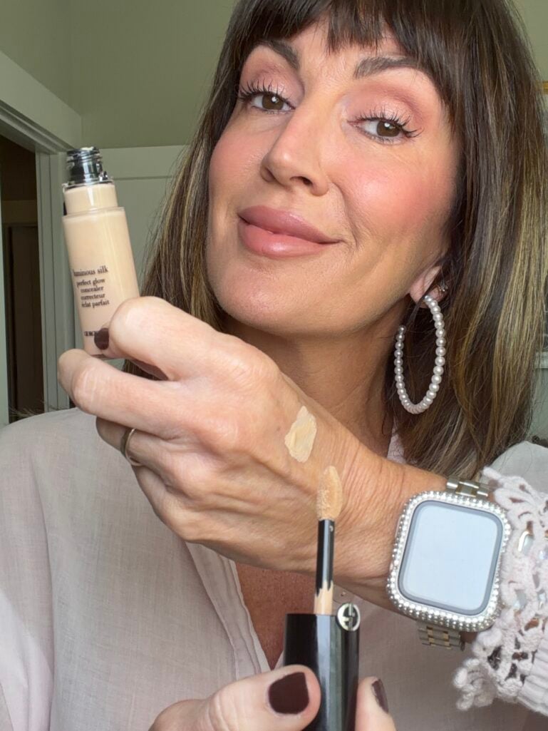 Armani Luminous Silk concealer warmed on the back of the hand