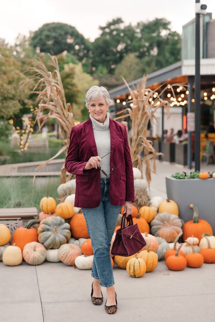 beth in corduroy jacket and jeans