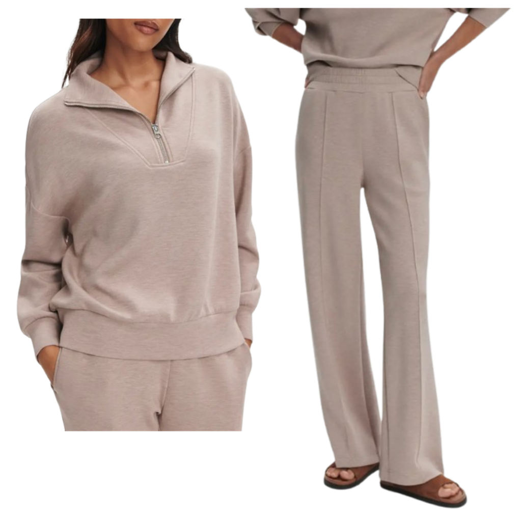 Varley matching set. Half Zip sweatshirt and Wide Leg Track Pants