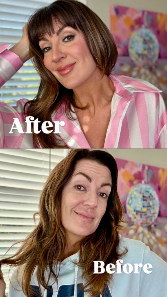 Before and after bombshell makeup on mature skin